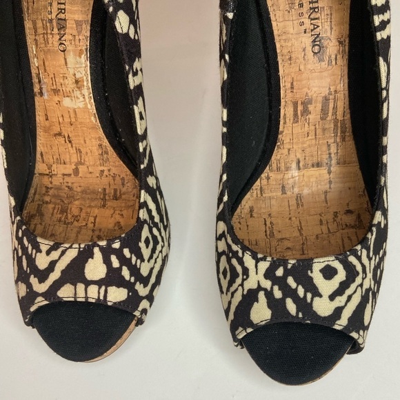 Christian Siriano~Abstract Brown/Cream Cork-Look Stiletto Heels~Peep Toe~Size 9W - Picture 4 of 16